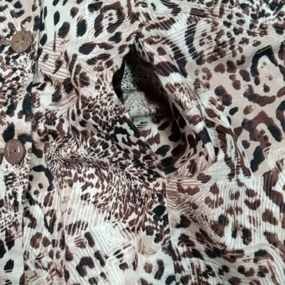 Vintage Chico's Womens Jacket‎ Biege 1 Cheetah Leopard Animal Print Pockets - Picture 6 of 12